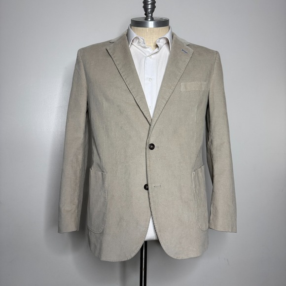 Tailorbyrd Men's 46Ll Sport‎ Coat Blazer Jacket Beige Cotton 2-Button Corudory - Picture 1 of 10